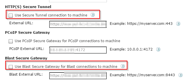 Horizon View Secure Tunnel Settings