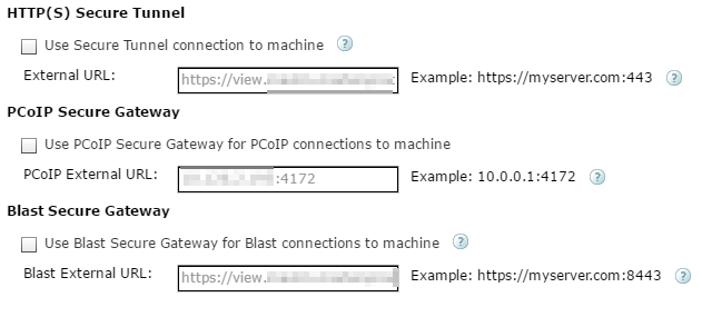 Horizon View Secure Tunnel Settings