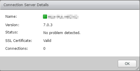 Horizon View Connection Server Details