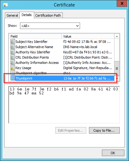 RDS Certificate Thumbprint