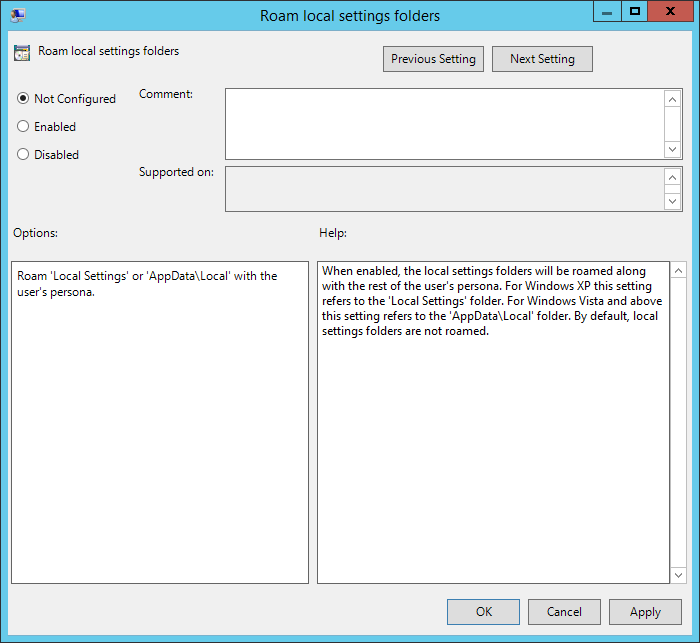 Horizon View Persona Management Roaming GPO Settings